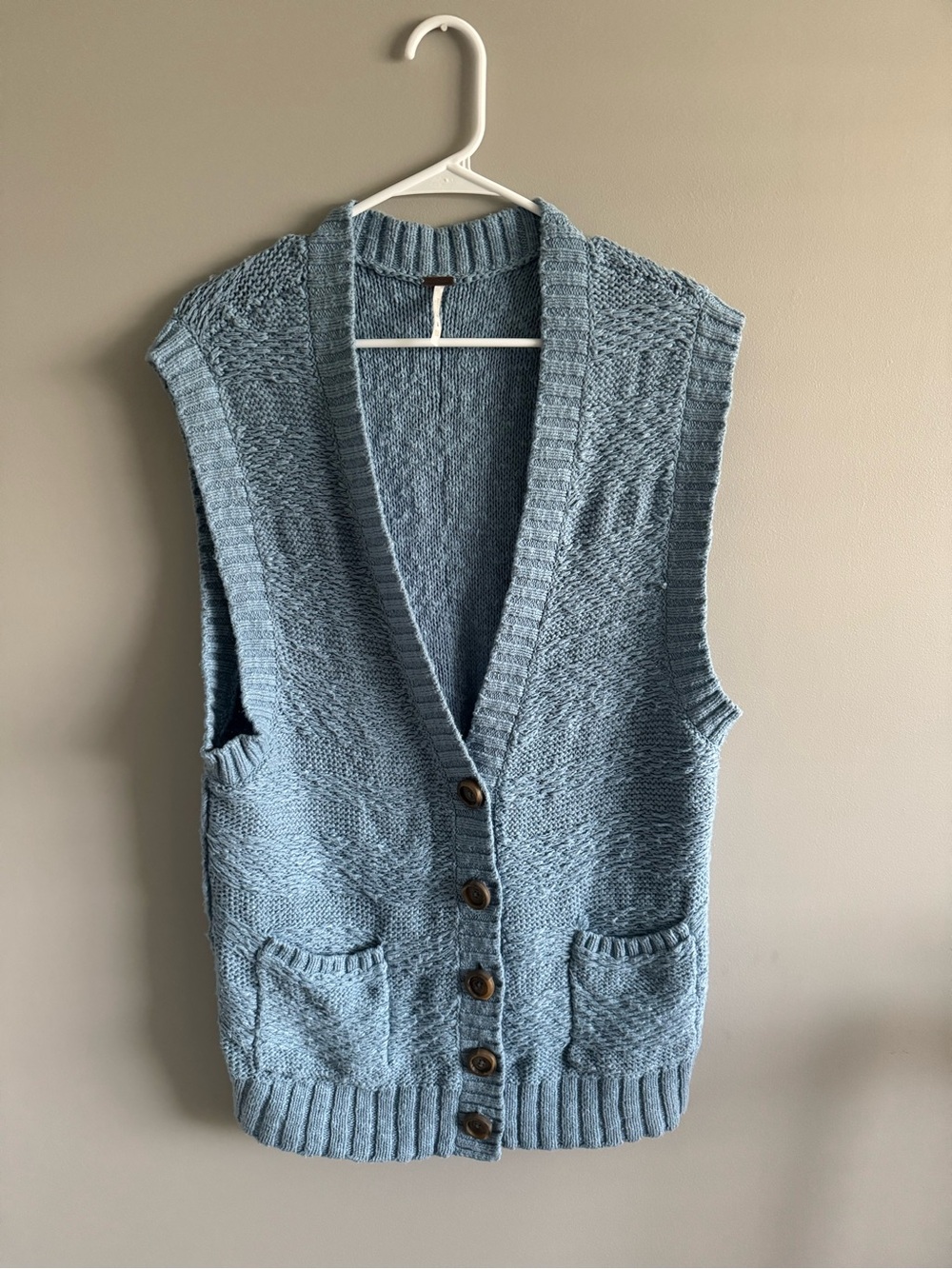Free People Women's Light Blue Knit Button-Front Sweater Vest